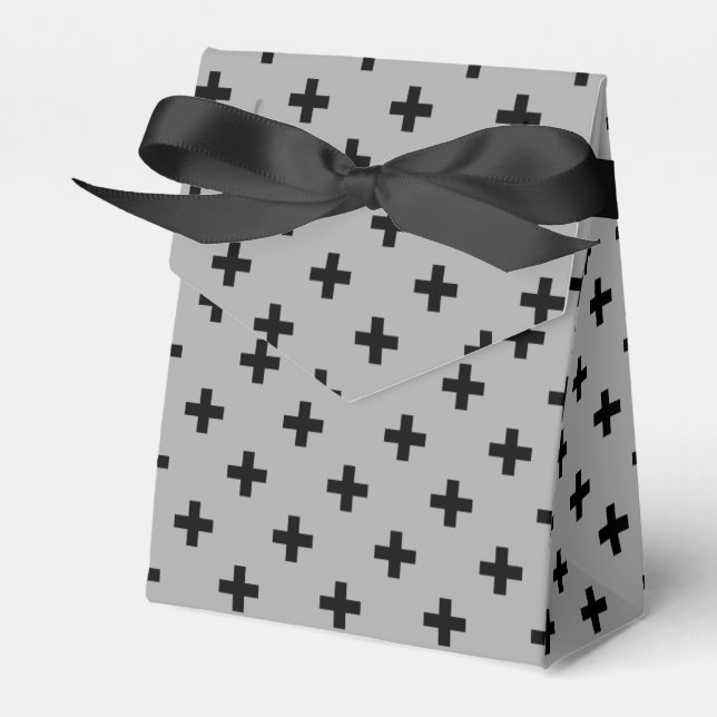 Black polka crosses on grey favour box (Front Side)
