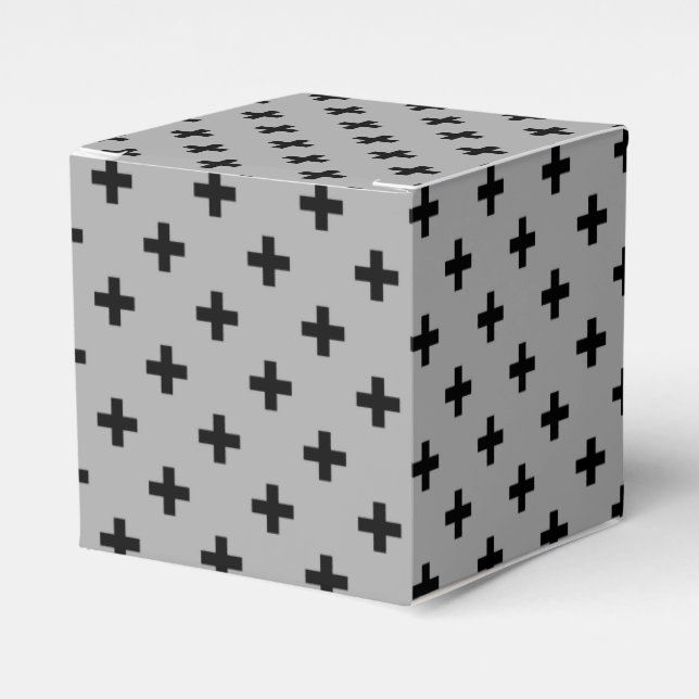 Black polka crosses on grey favour box (Front Side)