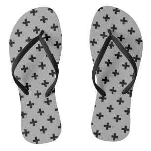 Black polka crosses on grey flip flops