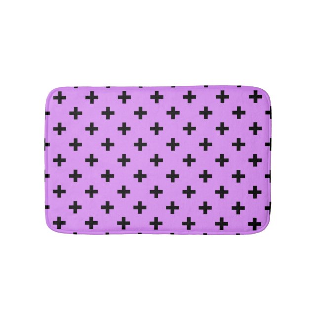 Black polka crosses on lilac bath mat (Front)