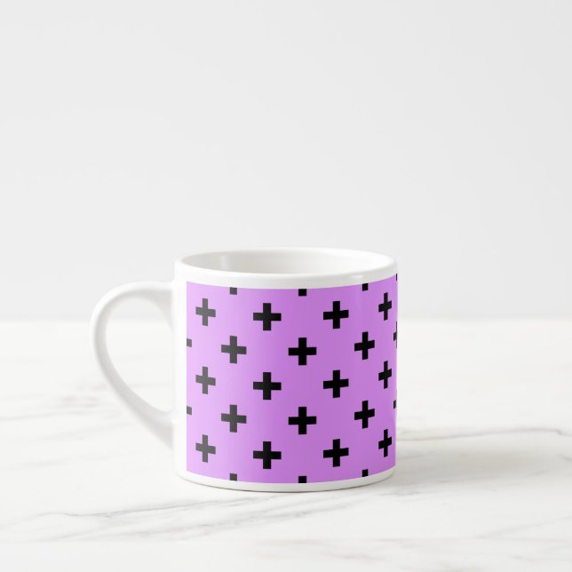 Black polka crosses on lilac espresso cup (Left)