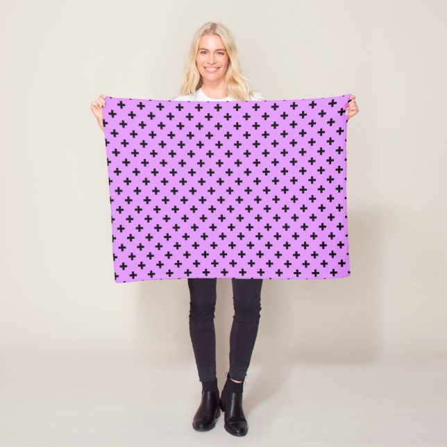 Black polka crosses on lilac fleece blanket (In Situ)