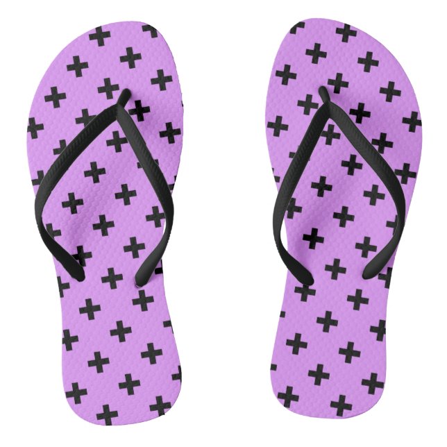 Black polka crosses on lilac flip flops (Footbed)
