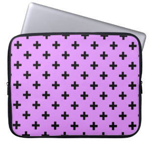 Black polka crosses on lilac laptop sleeve