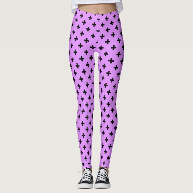 Black polka crosses on lilac leggings (Front)
