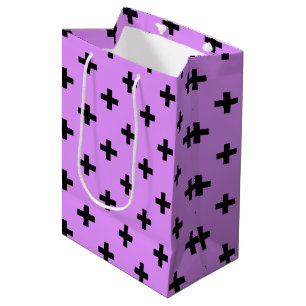 Black polka crosses on lilac medium gift bag