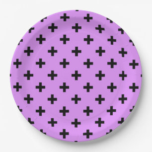Black polka crosses on lilac paper plate