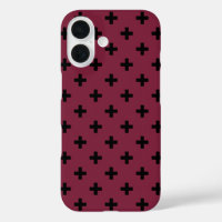 Black polka crosses on mulberry