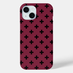 Black polka crosses on mulberry iPhone 15 case
