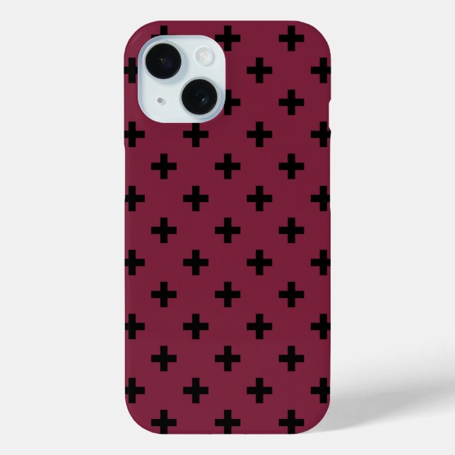 Black polka crosses on mulberry Case-Mate iPhone case (Back)