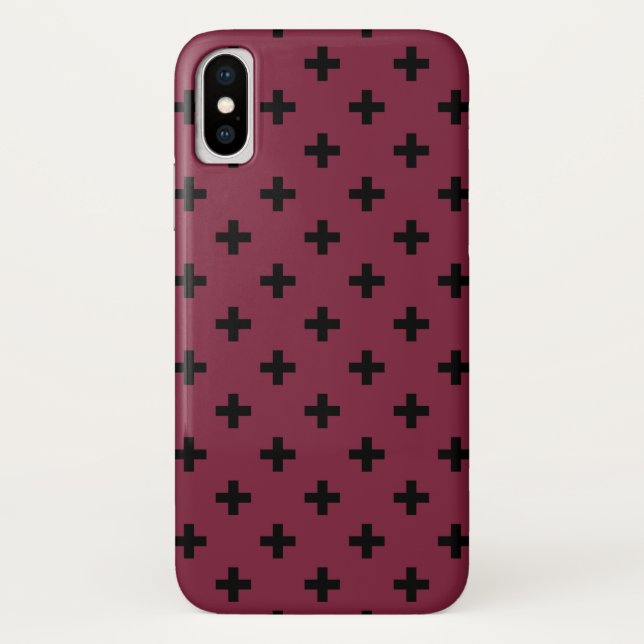 Black polka crosses on mulberry Case-Mate iPhone case (Back)