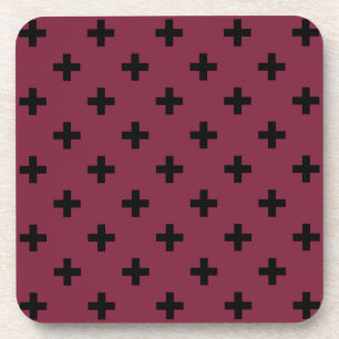 Black polka crosses on mulberry coaster
