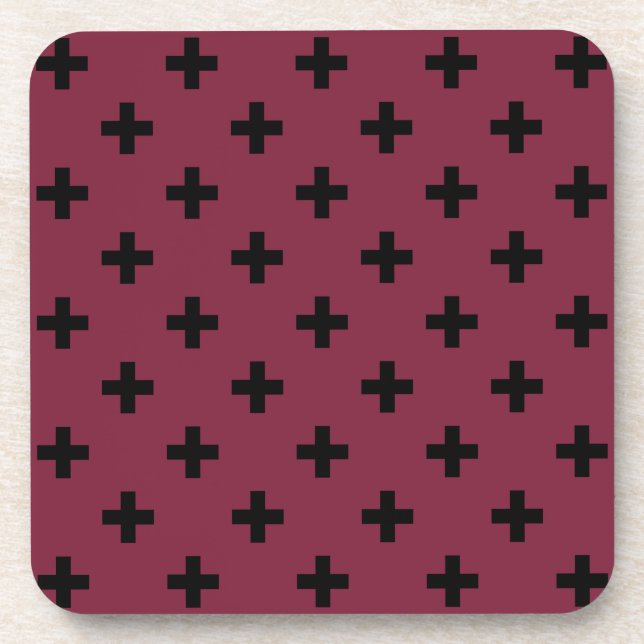 Black polka crosses on mulberry coaster (Front)