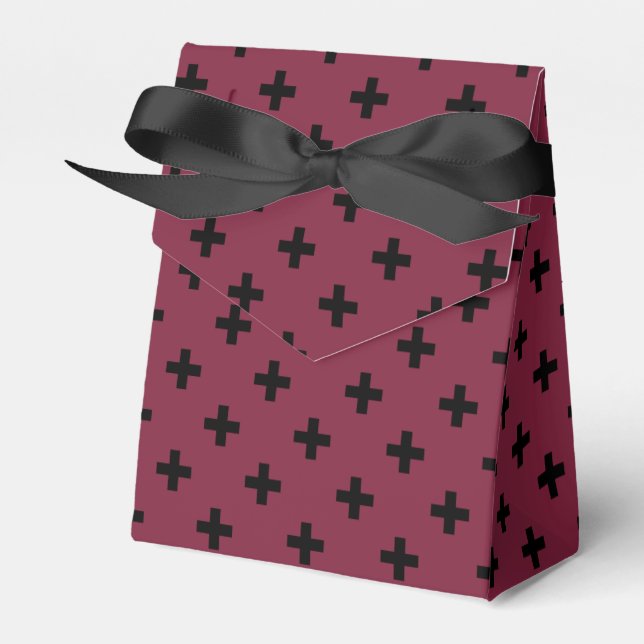 Black polka crosses on mulberry favour box (Front Side)