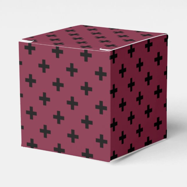 Black polka crosses on mulberry favour box (Front Side)