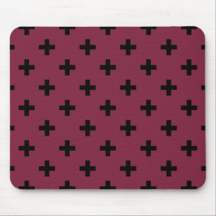 Black polka crosses on mulberry mouse mat