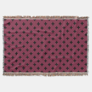 Black polka crosses on mulberry throw blanket