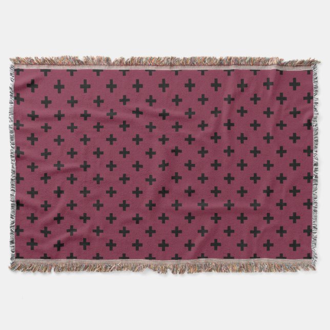 Black polka crosses on mulberry throw blanket (Front)