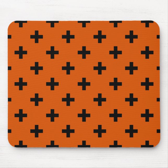 Black polka crosses on orange mouse mat (Front)