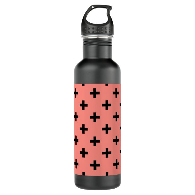Black polka crosses on peach 710 ml water bottle (Front)