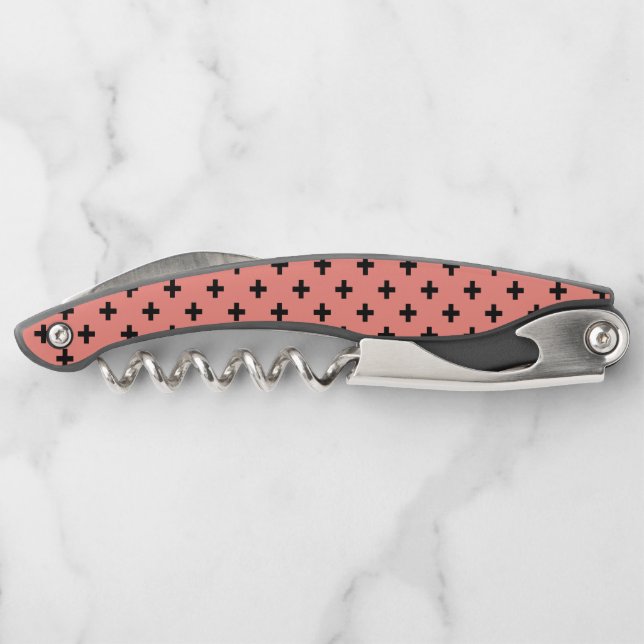 Black polka crosses on peach corkscrew (Back)