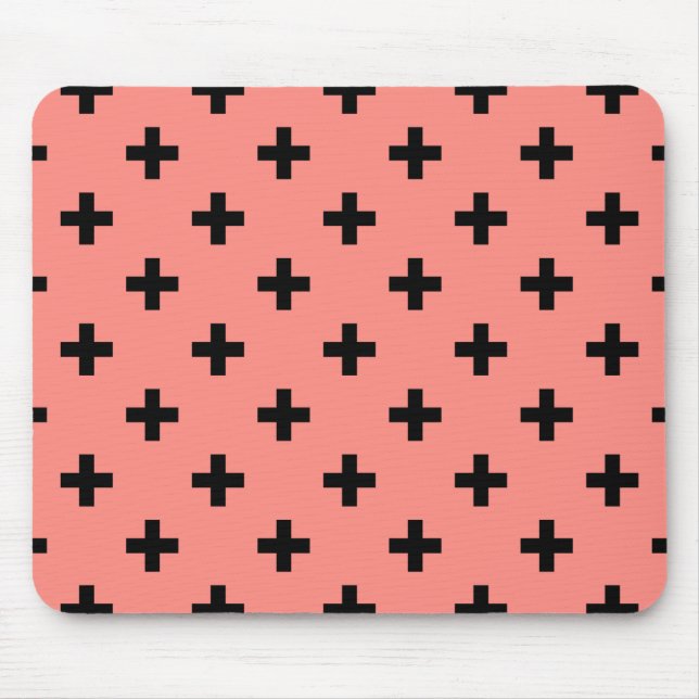Black polka crosses on peach mouse mat (Front)