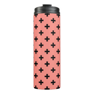 Black polka crosses on peach thermal tumbler