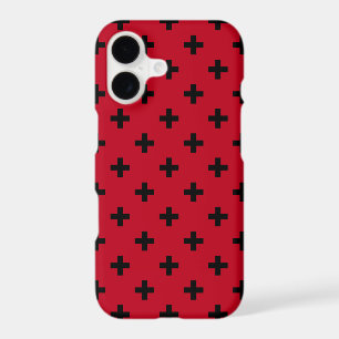 Black polka crosses on red