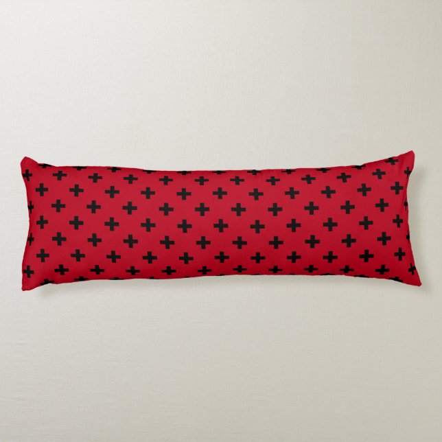 Black polka crosses on red body cushion (Back)