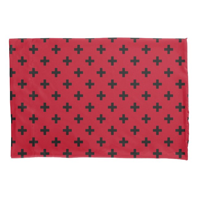 Black polka crosses on red pillowcase (Front)
