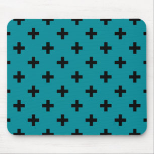 Black polka crosses on teal mouse mat