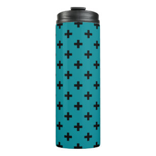 Black polka crosses on teal thermal tumbler
