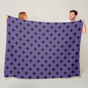 Black polka crosses on ultra violet fleece blanket