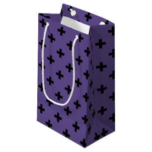 Black polka crosses on ultra violet small gift bag