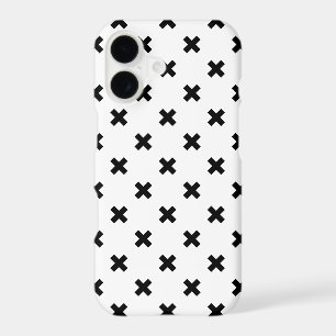 Black polka crosses on white