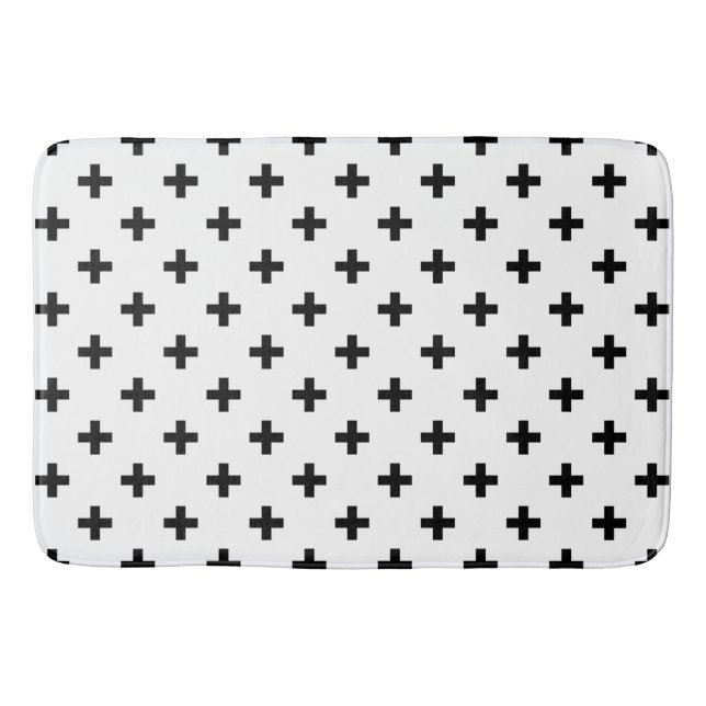 Black polka crosses on white bath mat (Front)