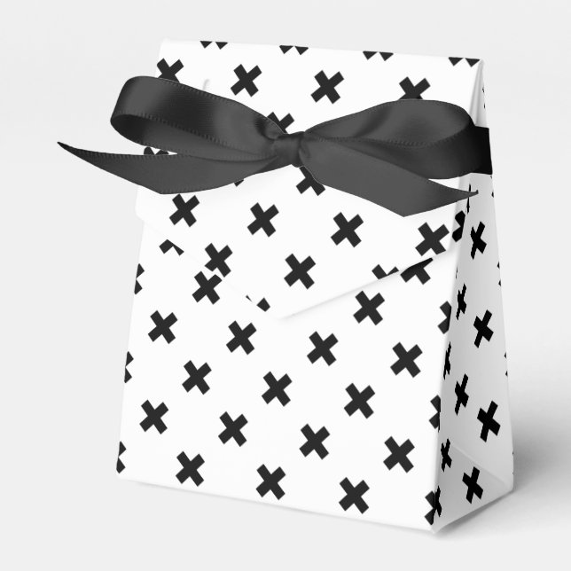Black polka crosses on white favour box (Front Side)