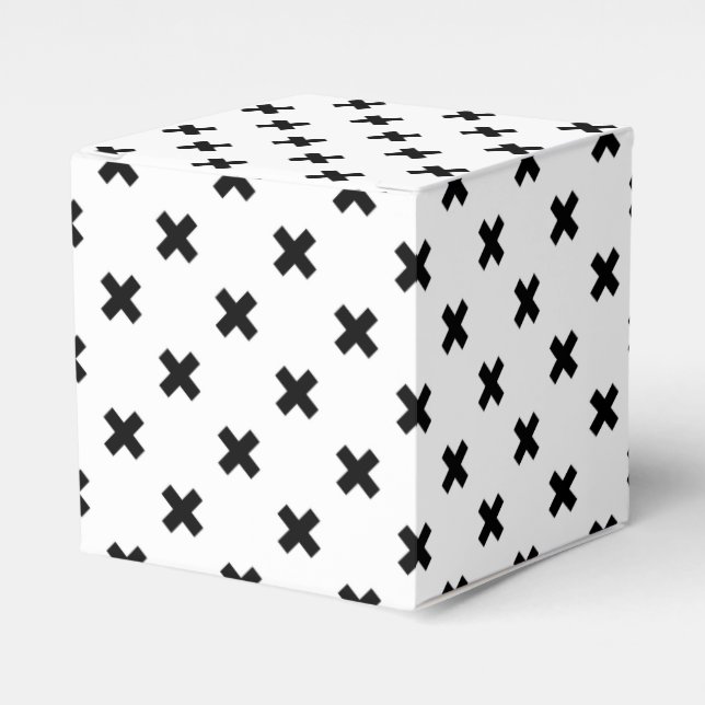 Black polka crosses on white favour box (Front Side)