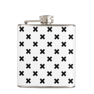 Black polka crosses on white hip flask