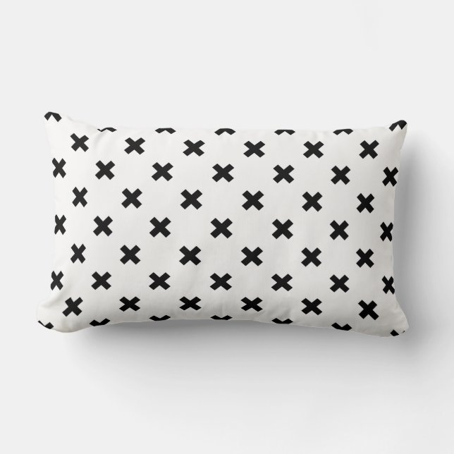 Black polka crosses on white lumbar cushion (Front)