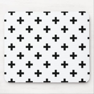 Black polka crosses on white mouse mat