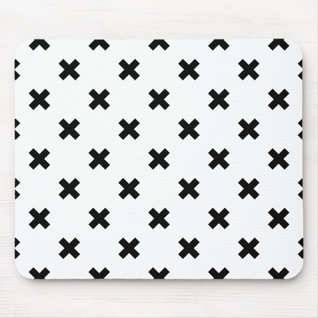 Black polka crosses on white mouse mat (Front)