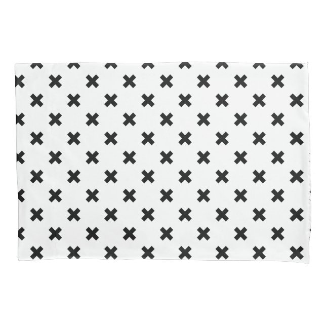 Black polka crosses on white pillowcase (Front)