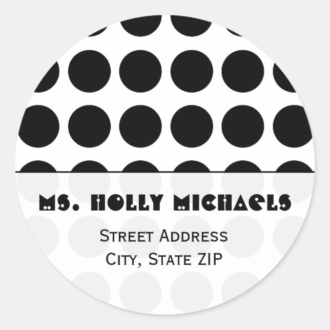 Black Polka Dot Address Label Sticker (Front)