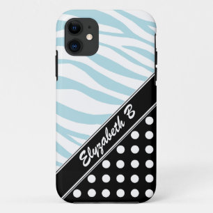Black Polka Dot Blue Zebra Print iPhone 5 Case