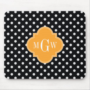 Black Polka Dot Cantaloupe Quatrefoil 3 Monogram Mouse Mat