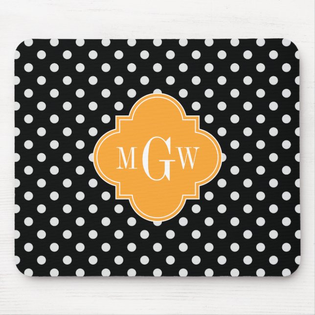 Black Polka Dot Cantaloupe Quatrefoil 3 Monogram Mouse Mat (Front)