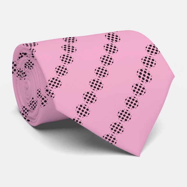 Black Polka Dot Circles Pattern On Bubblegum Pink Tie (Rolled)