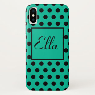 Black Polka Dot Elegant Pattern on Green iPhone X Case