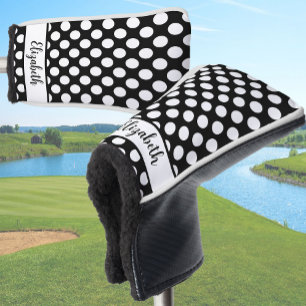 Black polka dot golf head cover ladies custom name